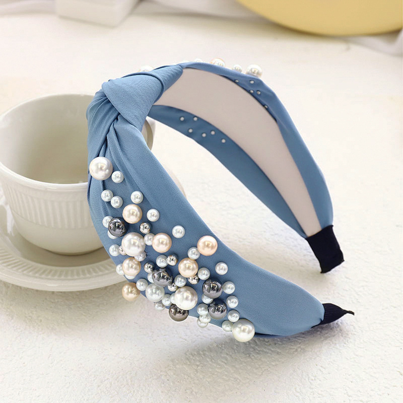 Solid Fabric Knotted Headband with Faux Pearl Hair Bow