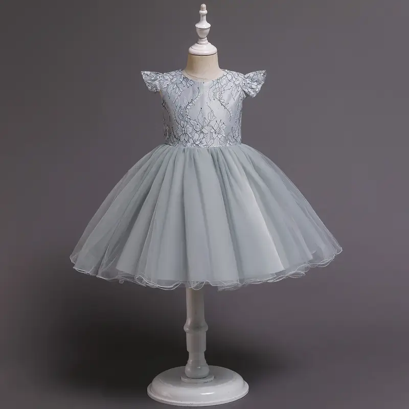 Girls Floral Print Ruffle Shoulder Mesh Dress, Elegant Kids Clothes ...