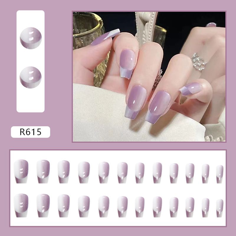 24pcs Purple Press On Nails Medium Length Coffin Fake Nails Gradient French  Tip Nails Acrylic Nails Glossy Full Cover Nail Tips False Nails With  Designs Artificial Nude Nails For Women - Beauty
