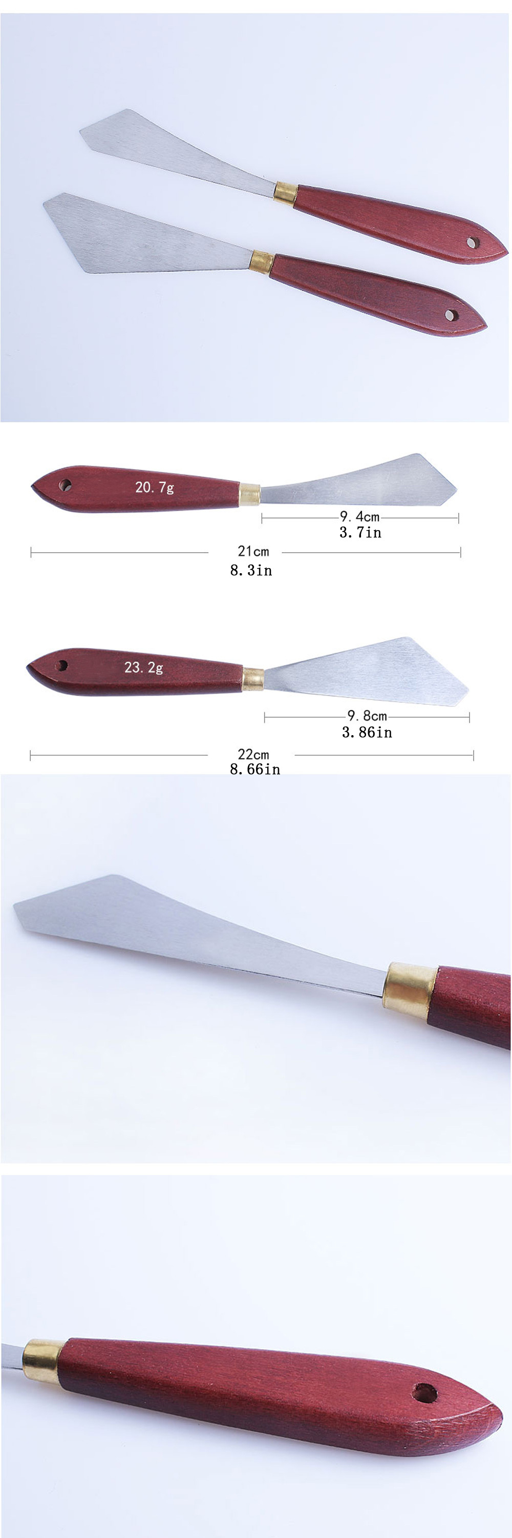 4pcs/set Stainless Steel Paint Scrapers, Wooden Handle Palette Painting