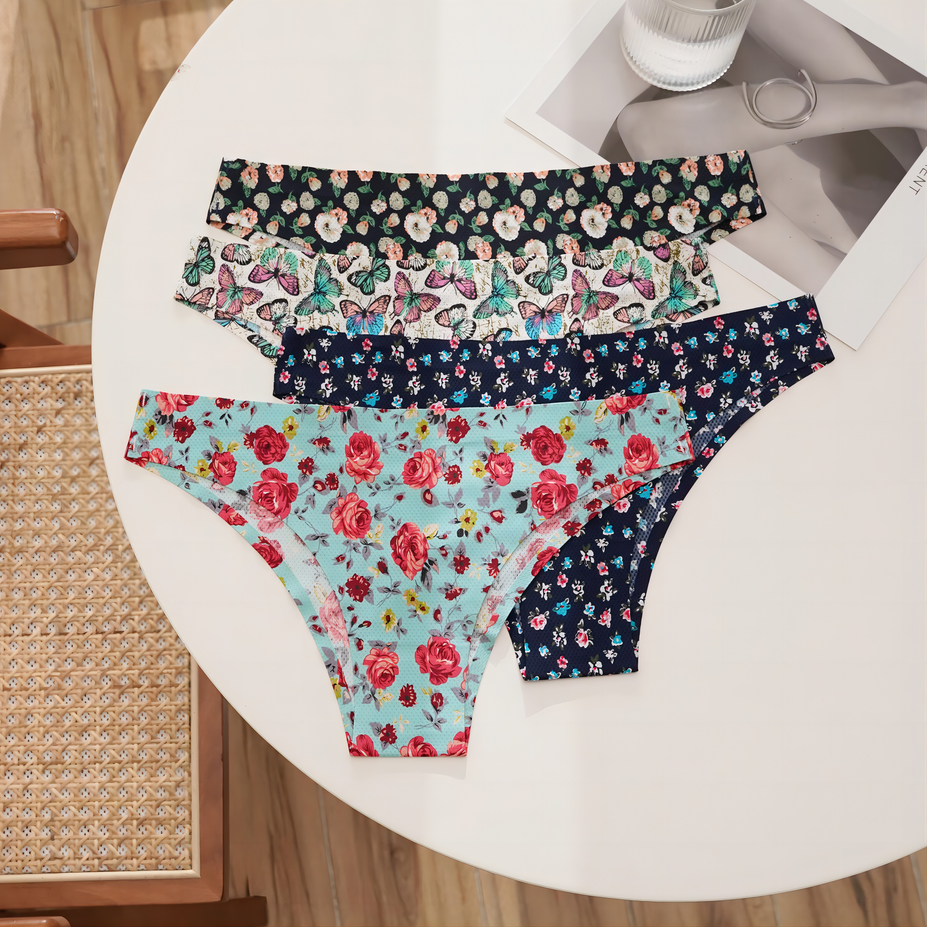  Sexy Flowers Printing Thong for Women Low Waist