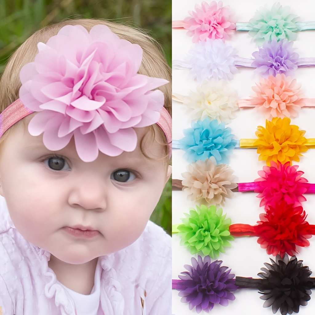 Baby Girl Headband 3Pcs Floral Nylon Lace Hairbands - Pink, White...