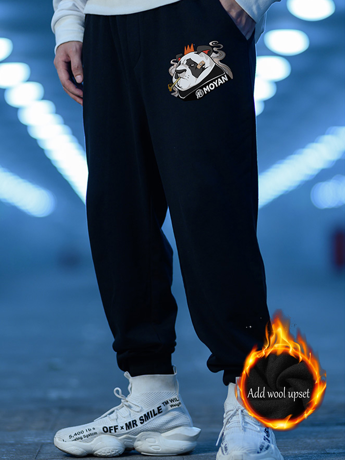 Men's Casual Fleece Sweatpants, Cartoon Print Loose Fit Active