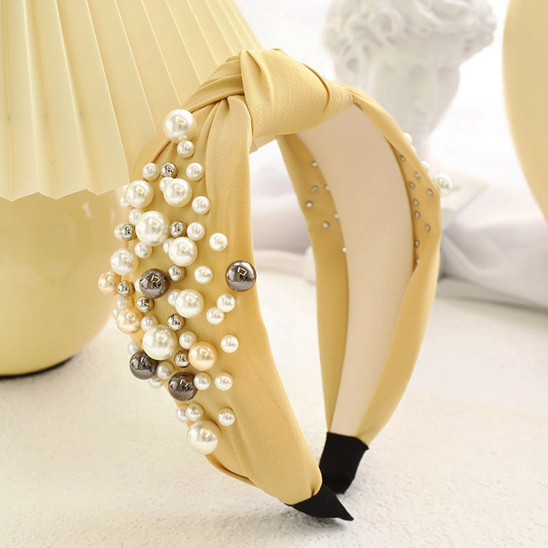 Solid Fabric Knotted Headband with Faux Pearl Hair Bow