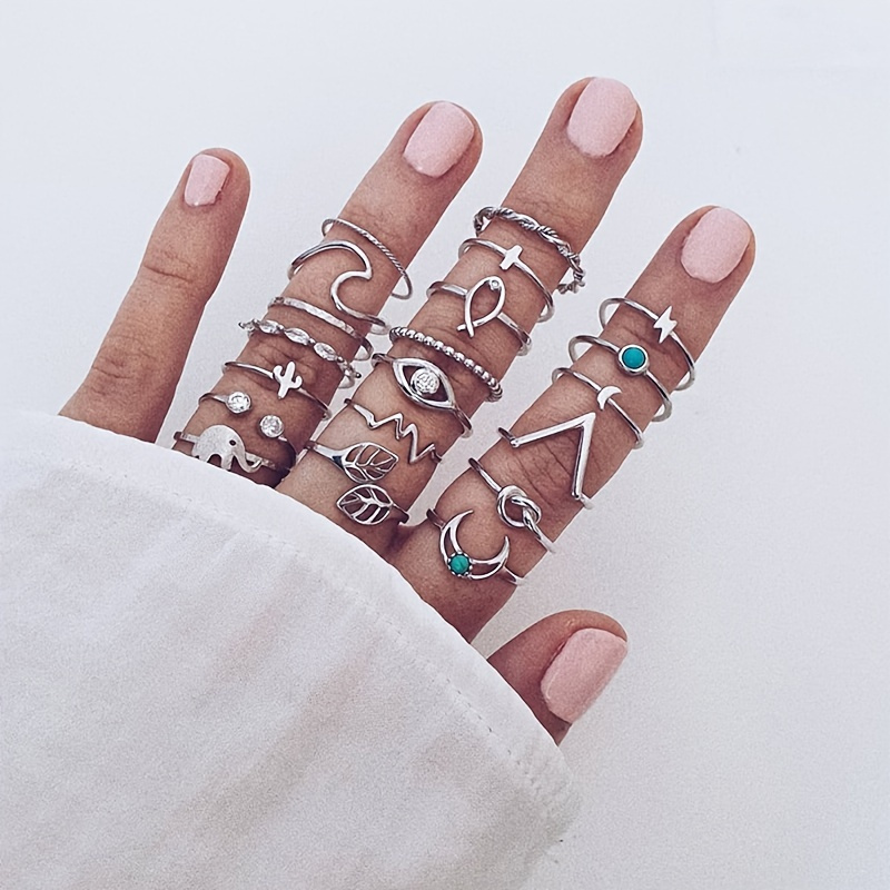 

Boho Vintage Knuckle Stackable Rings 20pcs/set Inlaid Synthetic Turquoise For Women Girls Personality Decor