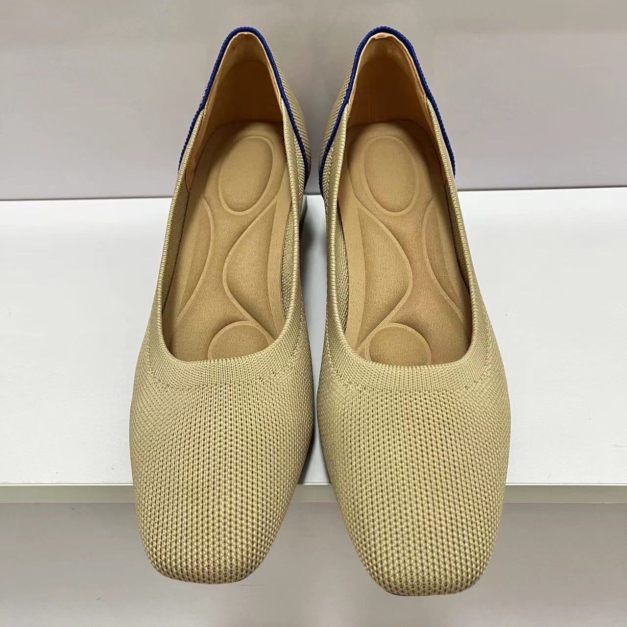 Women's Knit Square Toe Block Heel Court Shoes Fashionable - Temu