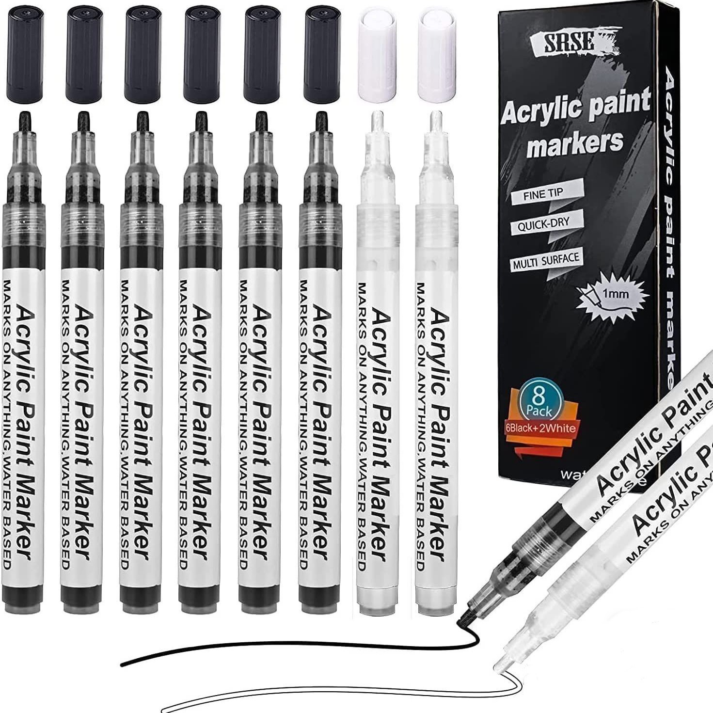 8pcs Black White Acrylic Marker Pen For Diy Rock Painting Card Making Stone  Metal Ceramics For Children Adult Student, Buy More, Save More