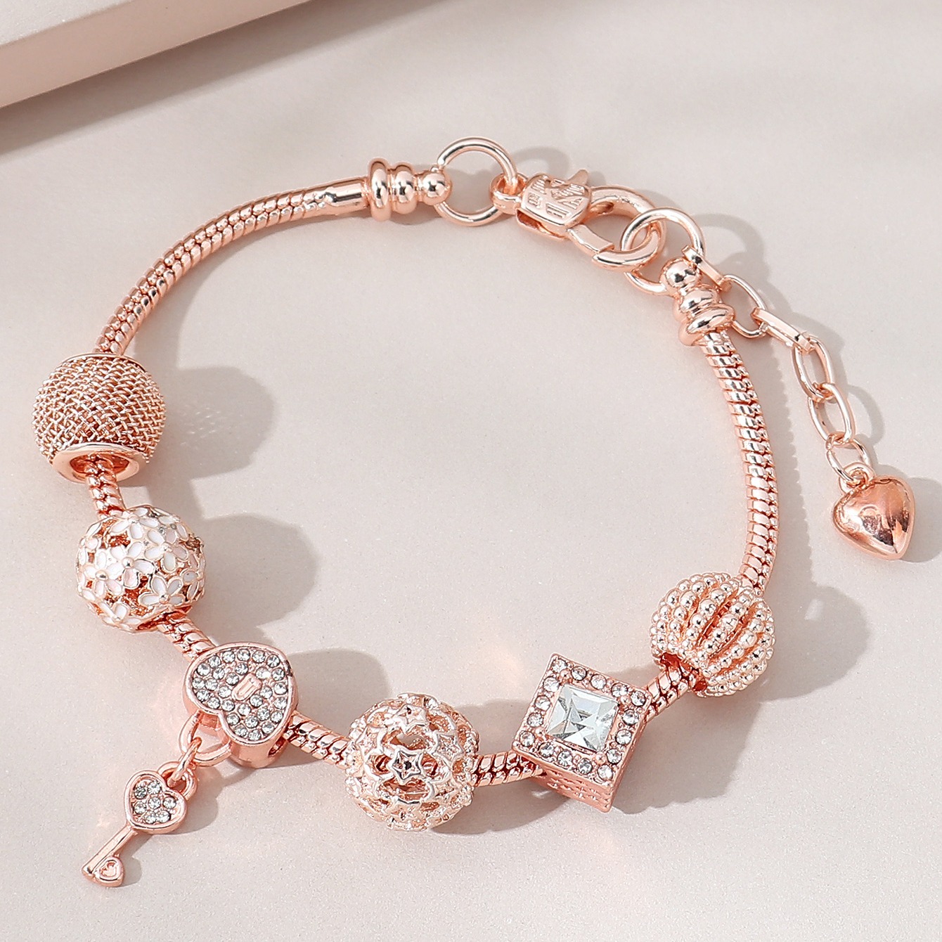 Heart Shape Charm Beaded Bracelet Heart Pattern In Lantern - Temu