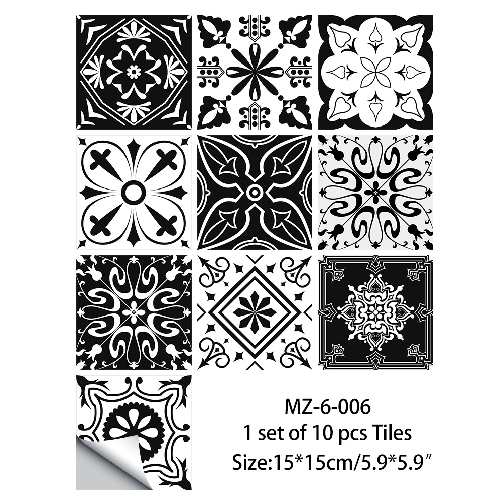 10pcs Waterproof Patterned Wall Tile Stickers - Self-adhesive Backsplash Tiles For And Removal
