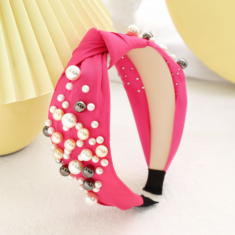 Solid Fabric Knotted Headband with Faux Pearl Hair Bow
