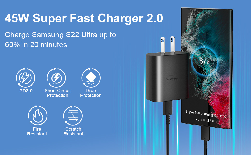 Adaptateur USB-C - 45W - Super Fast Charge 2.0 pour Samsung Galaxy