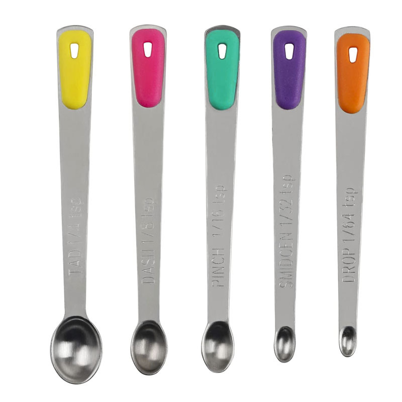 AMMON Measuring Spoons 5 Pcs Mini Measuring Spoons Small Stainless Steel  Measure Spoon Set for Home Kitchen Baking Cooking (Stainless Steel-Square
