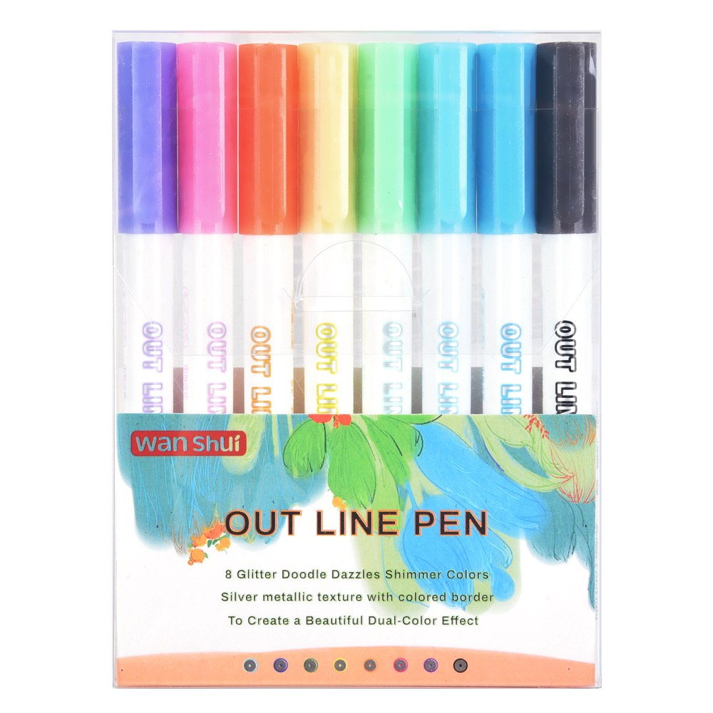 8 Colors Metallic Double Lines Art Markers Out Line Pen - Temu