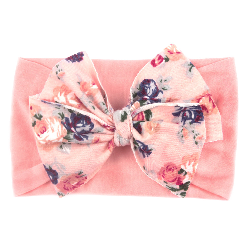 1pc Baby Girls Floral Bow Decor Nylon Headbands Head Wraps Elastics Hairbands Hair Accessories For Newborn Infant Toddlers Gift