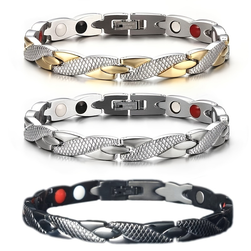 

1pc X-type Titanium Steel Magnetic Bracelet Creative Fashion Snake Print Colorful Magnetic Dot Decoration Bracelets Simple Hand Chain