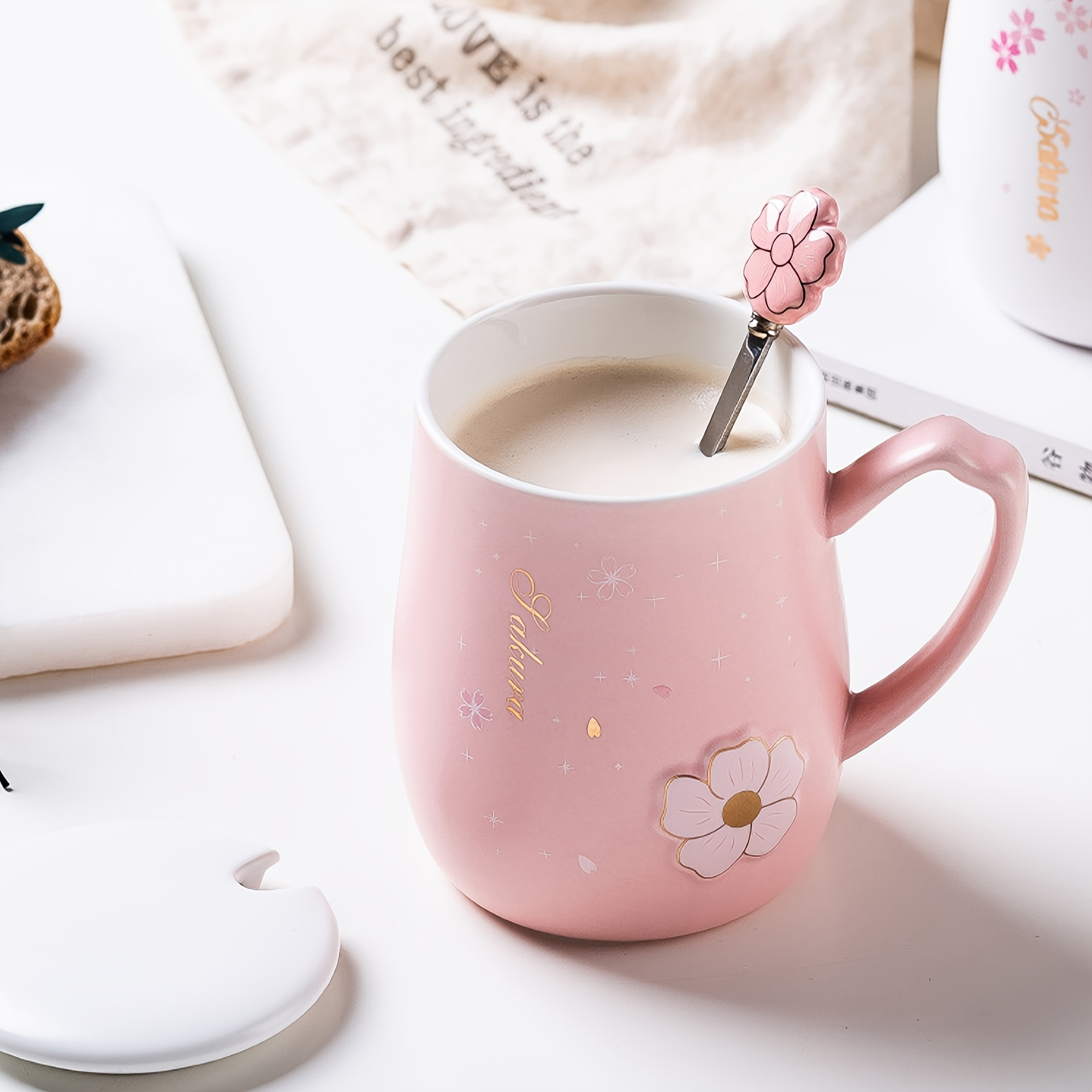 Vasos con tapas, taza de café de cerámica – Taza de té de  porcelana premium – Taza de café grande de 15.6 fl oz para el hogar y la  oficina –