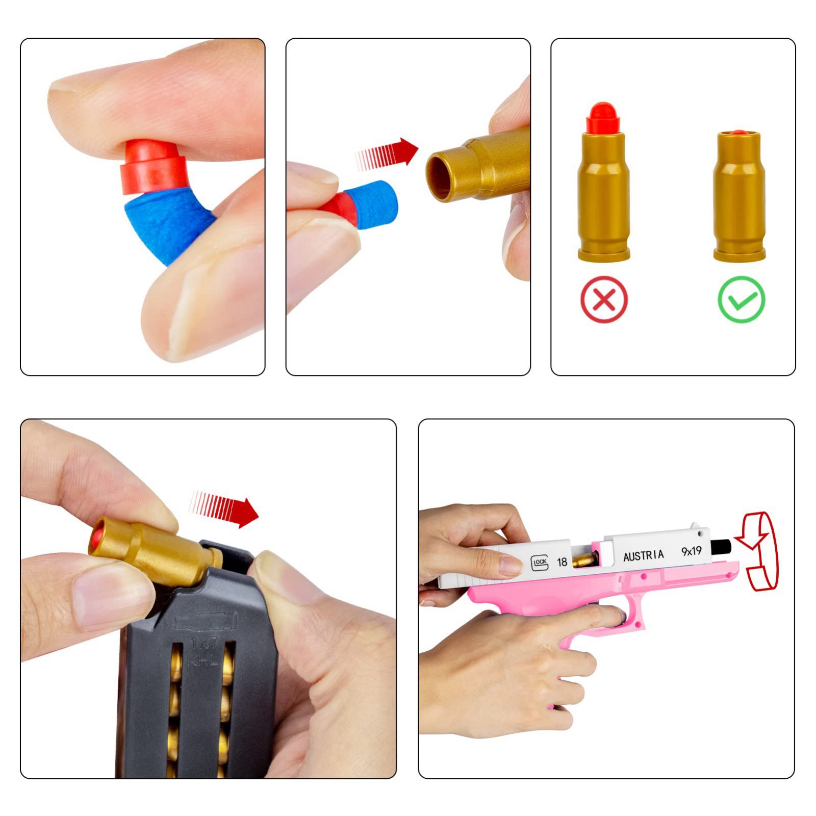 Soft Bullet Toy Gun Magazine & Rebound Action, Foam Blaster