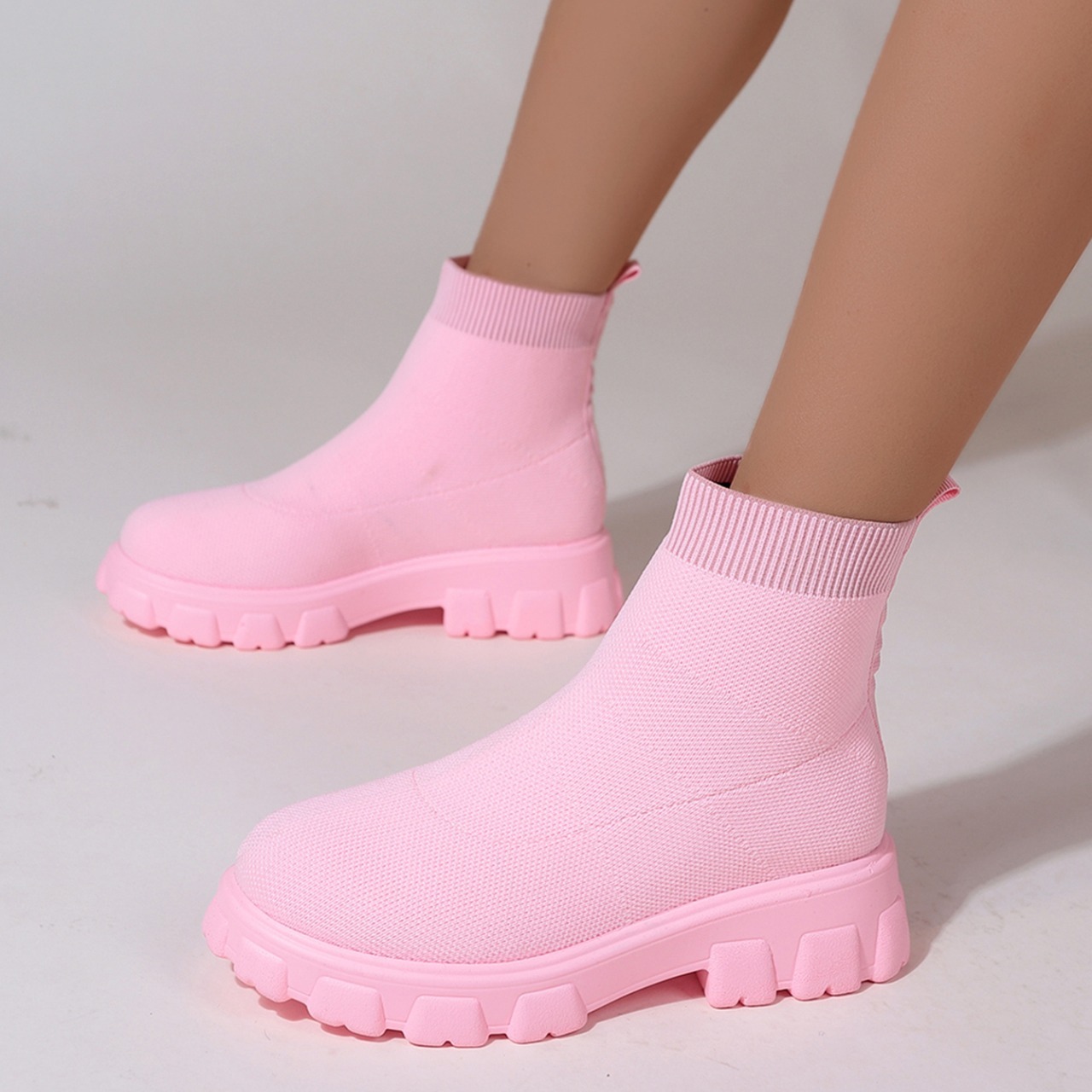  Women's Platform Ankle Sock Boots Round Toe Chunky Sole Heel  Fall Winter Color Block Stretch Knit Slip On Short Booties Shoes :  Clothing, Shoes & Jewelry