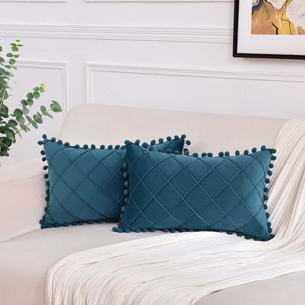 Throw Pillow Covers Teal Velvet Square Pillowcase, 18x18 Inch Soft