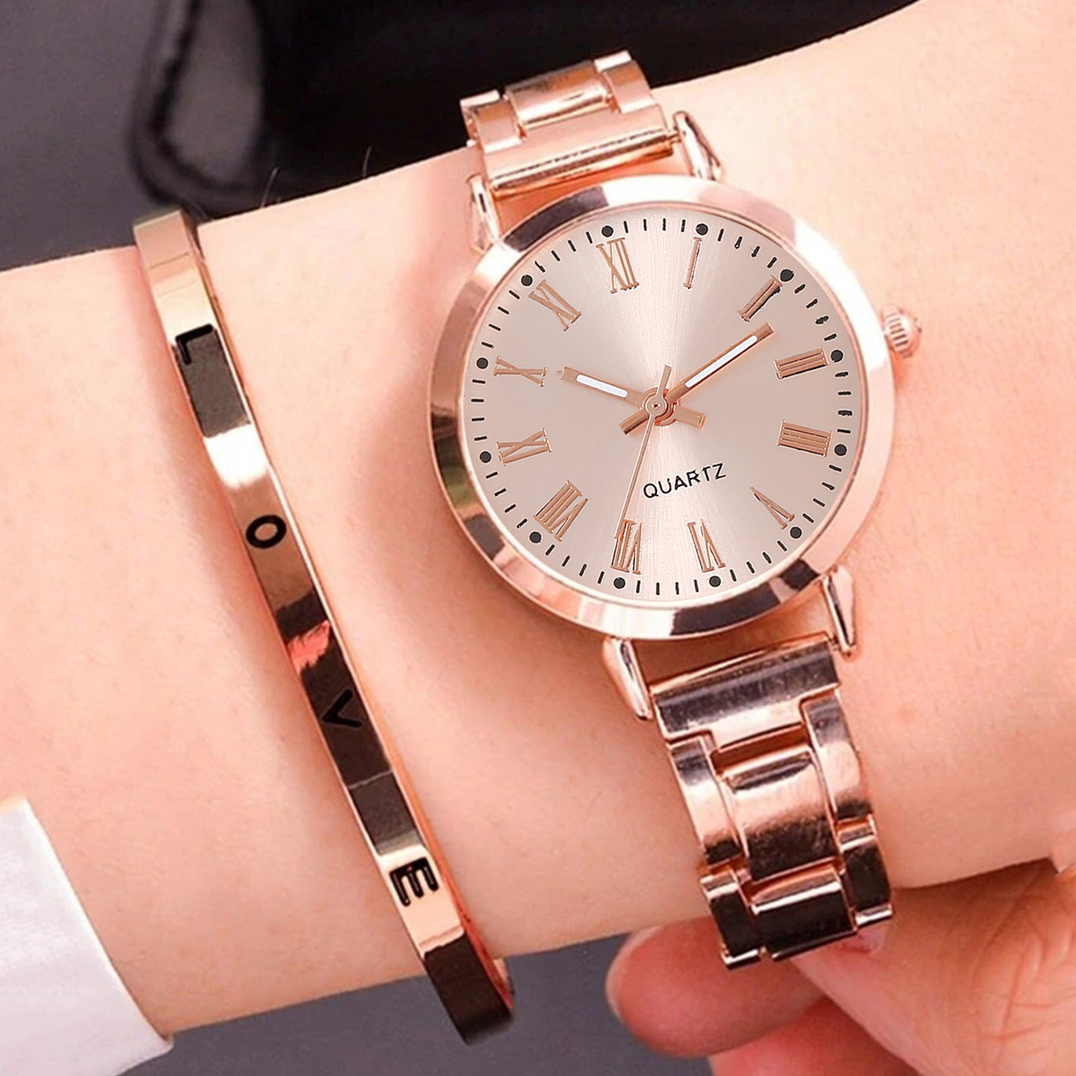 Reloj De Mujer De Moda Simple Conjunto De Pulsera De Corazón - Temu