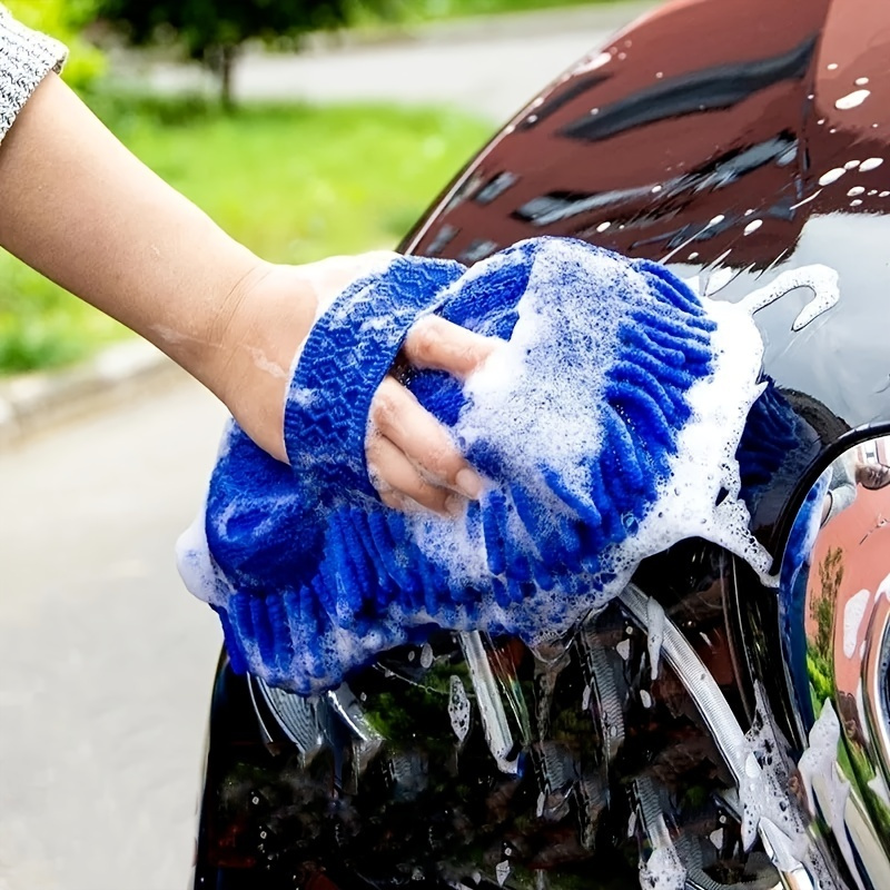 Gant de lavage de voiture, gant de lavage de voiture sans rayures double  face chenille rose doux gant de lavage pour le nettoyage de véhicules