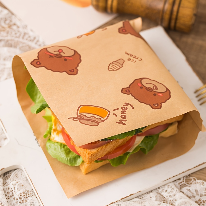 50pcs Oil Absorbing Sandwich Packaging Paper With Random Patterns, Sandwich  Wrapping Paper, Grease Proof Hamburger Paper, Grease Trap Bread Paper, Kit