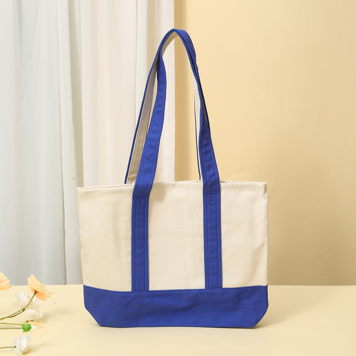 Women's Canvas Tote Bag with Block Pocket Decor