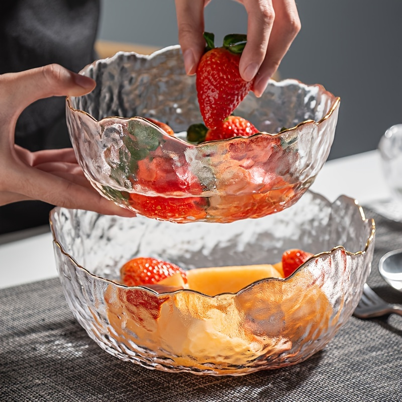 Taykoo Glass Salad Bowls Gold Rim Mixing Bowls for Kitchen Prep Fruit Pasta Popcorn and Snack, Size: 13.2*13.2*7.5 cm