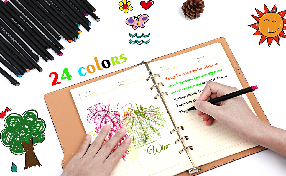 VITOLER 24 Colored Journaling , Fine Line Point Drawing Marker Pens for  Writing Journaling Planner Coloring Book Sketching Taking Note Calendar Art  Projects Office School Supplies (24 Colors)