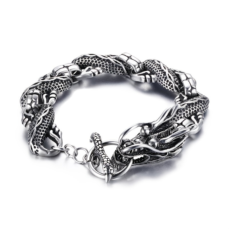 

New Fashion Personality Trend Men's Silvery Dragon Biting Tail Domineering Bracelet