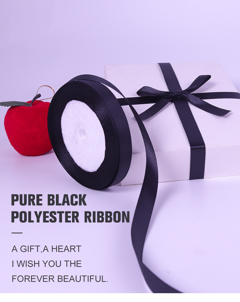 Black Satin Ribbon X 25 Yards Polyester Black Ribbon Gift - Temu