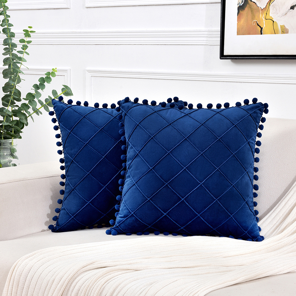Bror Pom-Poms Throw Pillow (Set of 4) Dakota Fields Fill Material: Pillow Cover Only - No Insert, Color: Dark Blue, Size: 18 x 18