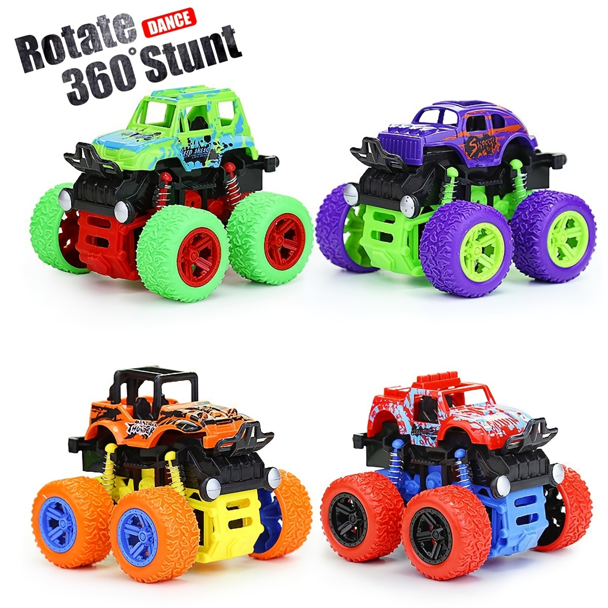Friction Powered Monster Trucks Toys for Boys - Push and Go Car Vehicles  Truck, Inertia Vehicle, Kids Birthday Christmas Party Supplies Gift 3 Years  Old,Green+Red(2PCS) 