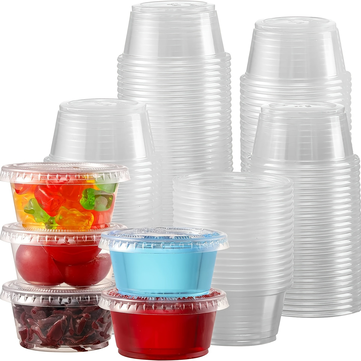 

50pcs Clear Plastic Portion Cups Set With Lids - Perfect For Jelly Shots, Condiments & More!