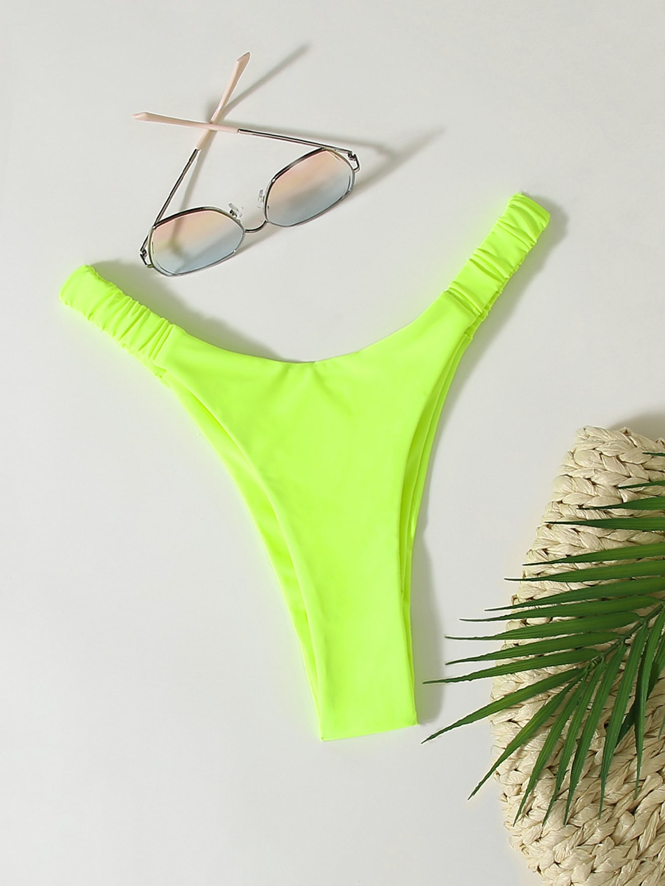 Neon Green Stretchy High Cut Bikini Bottom Elastic Wide Band Temu New Zealand