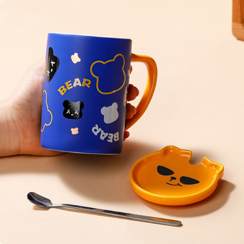 Home And Aesthetics Coffee Mug With Bear Lid And Spoon - Temu