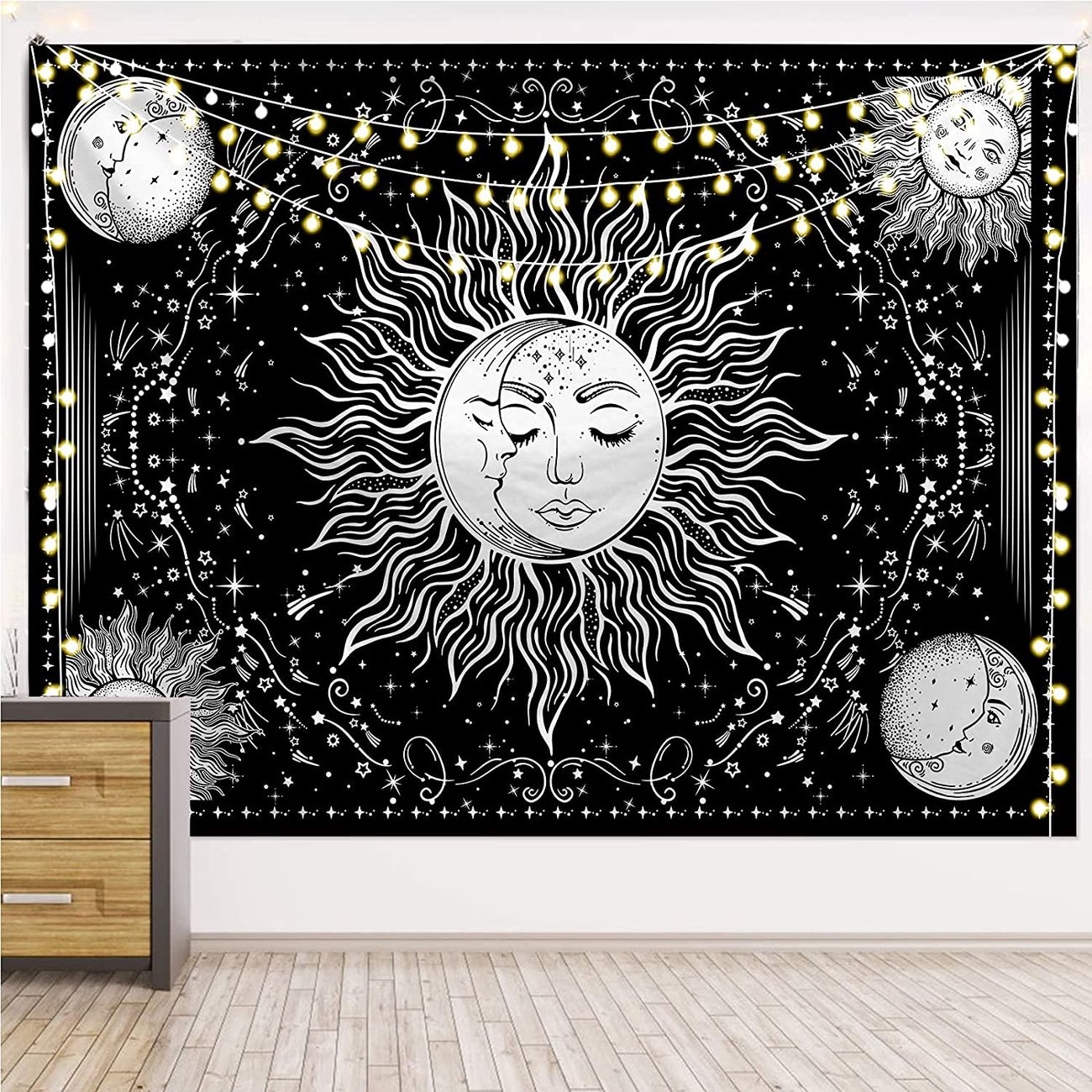 1pc Sun And Moon Tapestry Wall Hanging, Black And White Tapestries Star  Space Tapestry For Wall Decor, Living Room Bedroom Decor - Home  Kitchen -  Temu