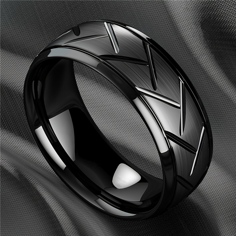 

1pc 8mm Luxury High Quality Black Titanium Steel Ring Fashion Simple Men's Black Stainless Steel Wire Tire Ring Artificial Jewelry Lover Gift
