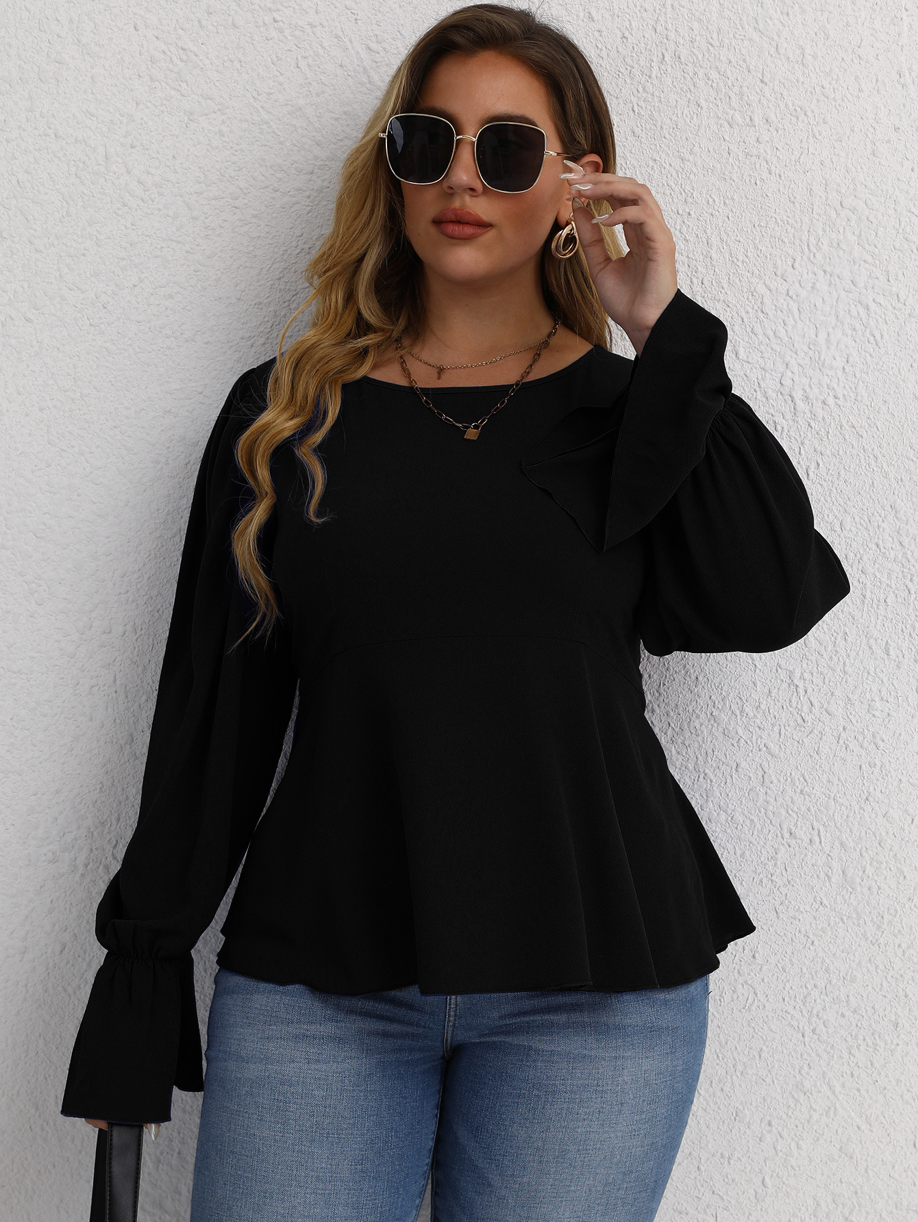 bell sleeve black blouse