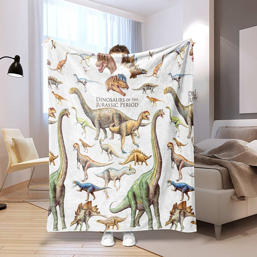 

1pc Ultra Soft Dinosaur Print Flannel Blanket - Perfect For Bed, Couch, And Sofa - Ideal Gift For Adults