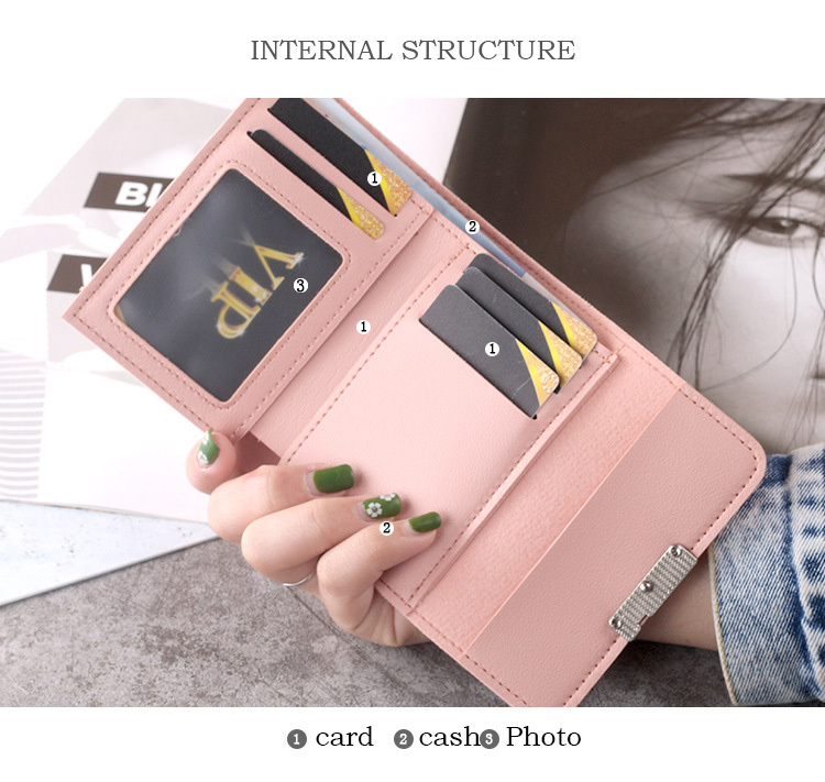 Letter Detail Small Wallet Cute Fold Faux Leather Wallet With Card Slots Id Window