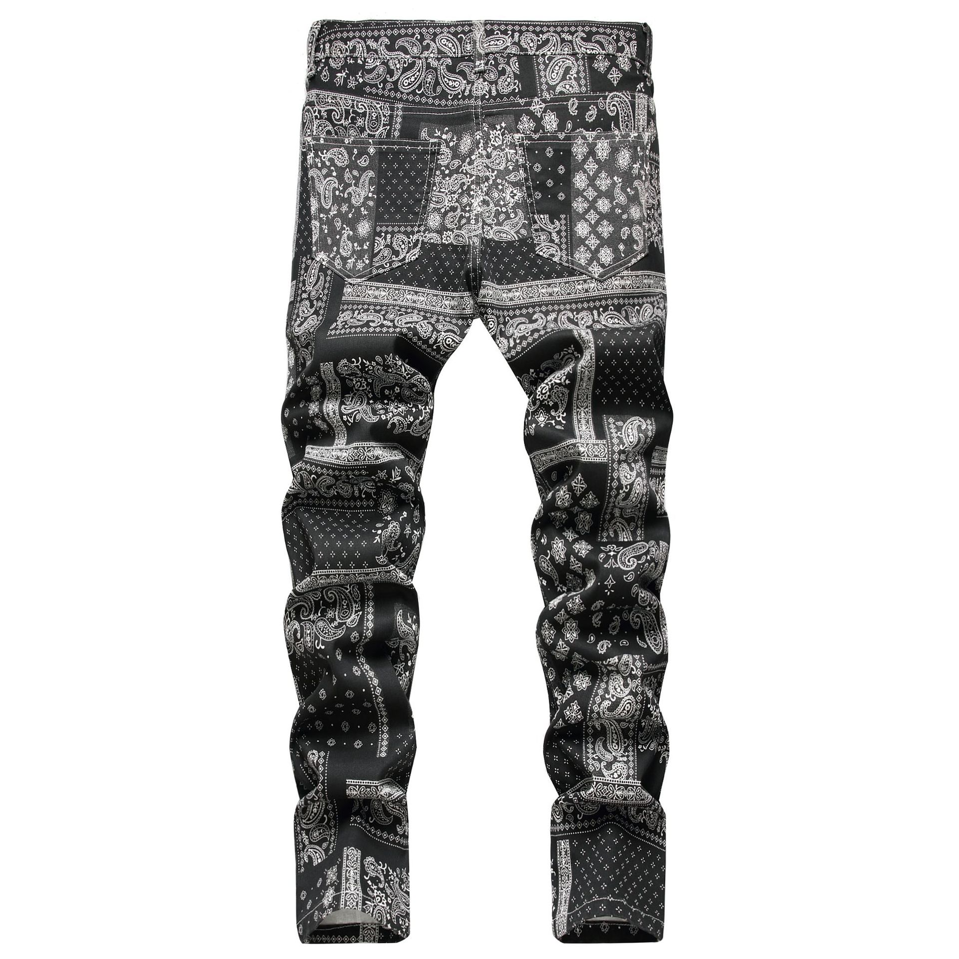 Men's Slim Jeans, Stretch Floral Pattern Denim Pants Men Clothes Best ...