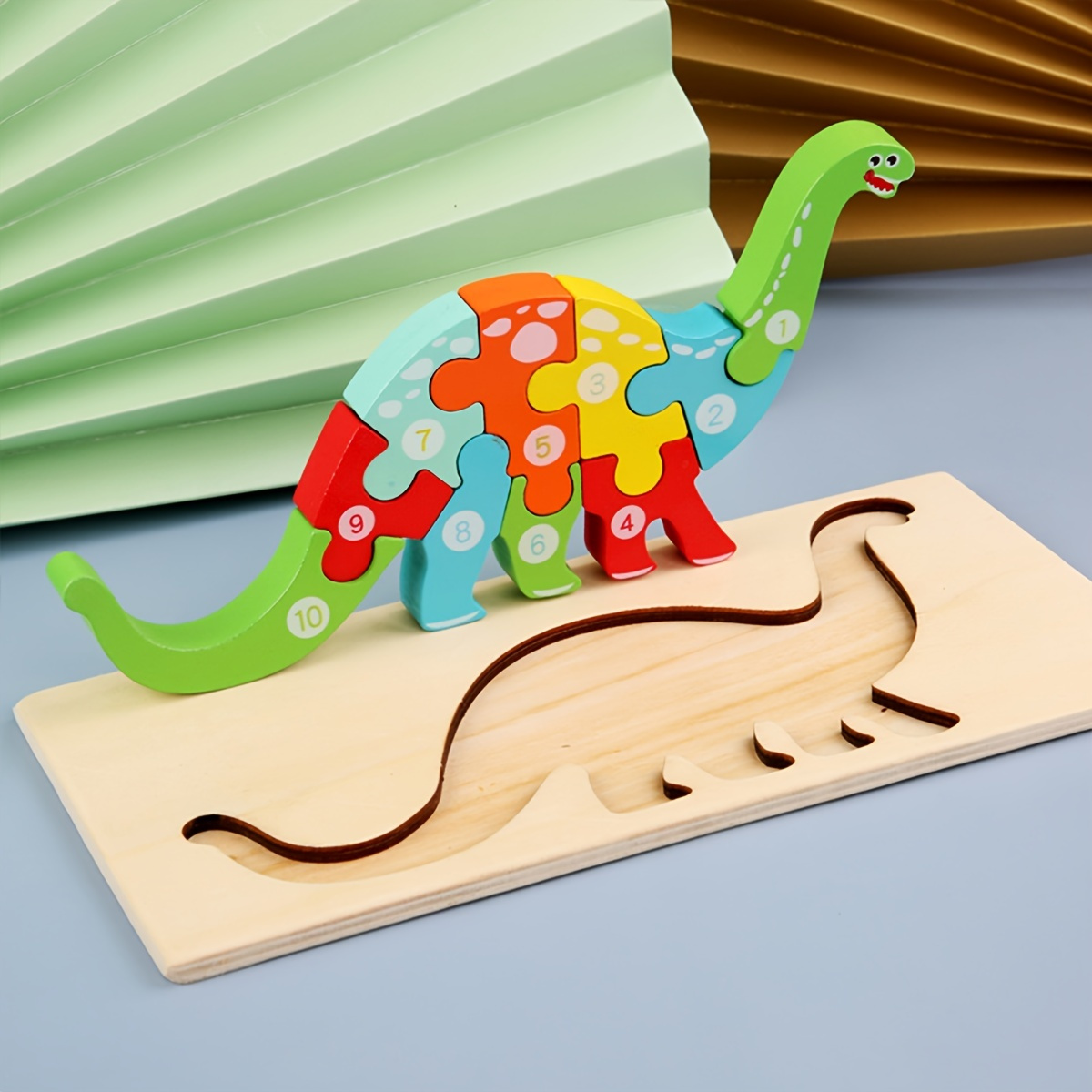 Wooden Dinosaur Puzzle Cognition Tangram 3d Cutting Colorful Shape