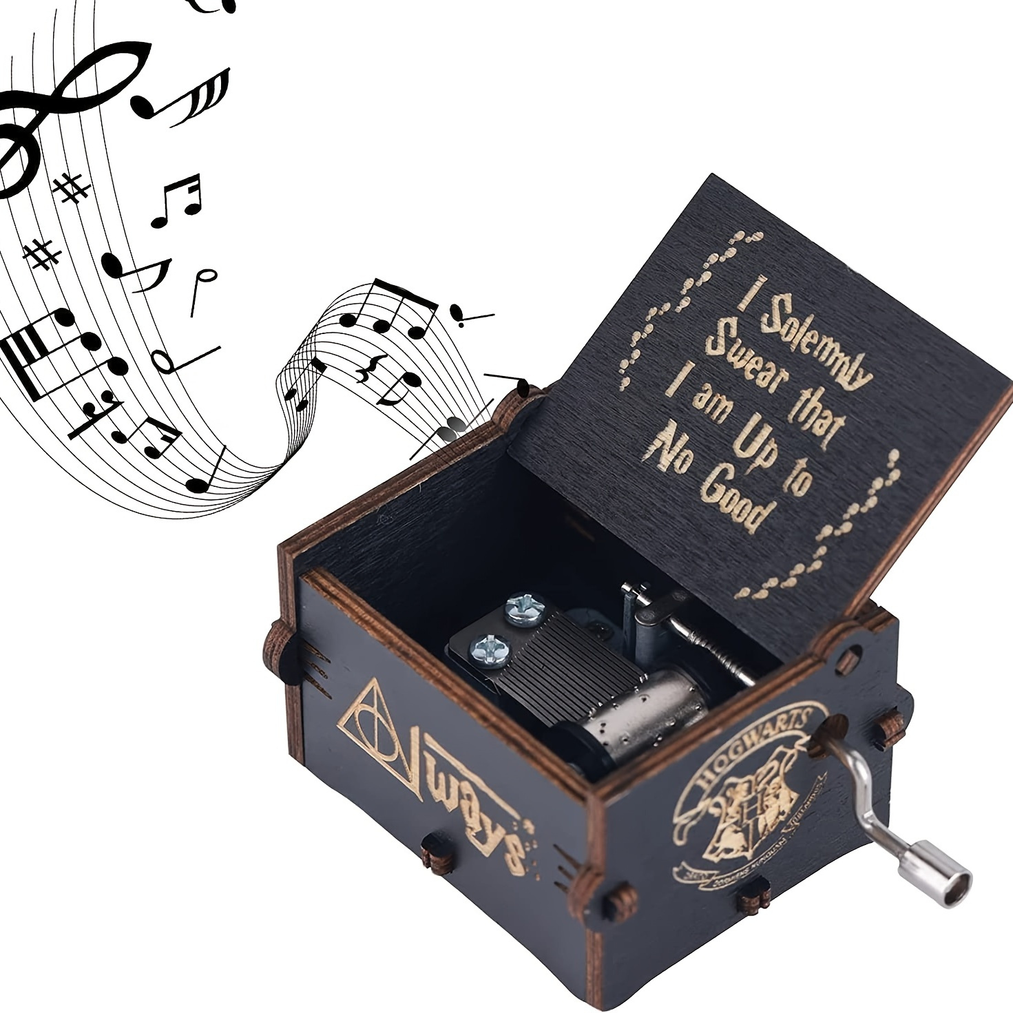 CEN Boîte à musique à manivelle en bois mécanique Noir Harry Potter
