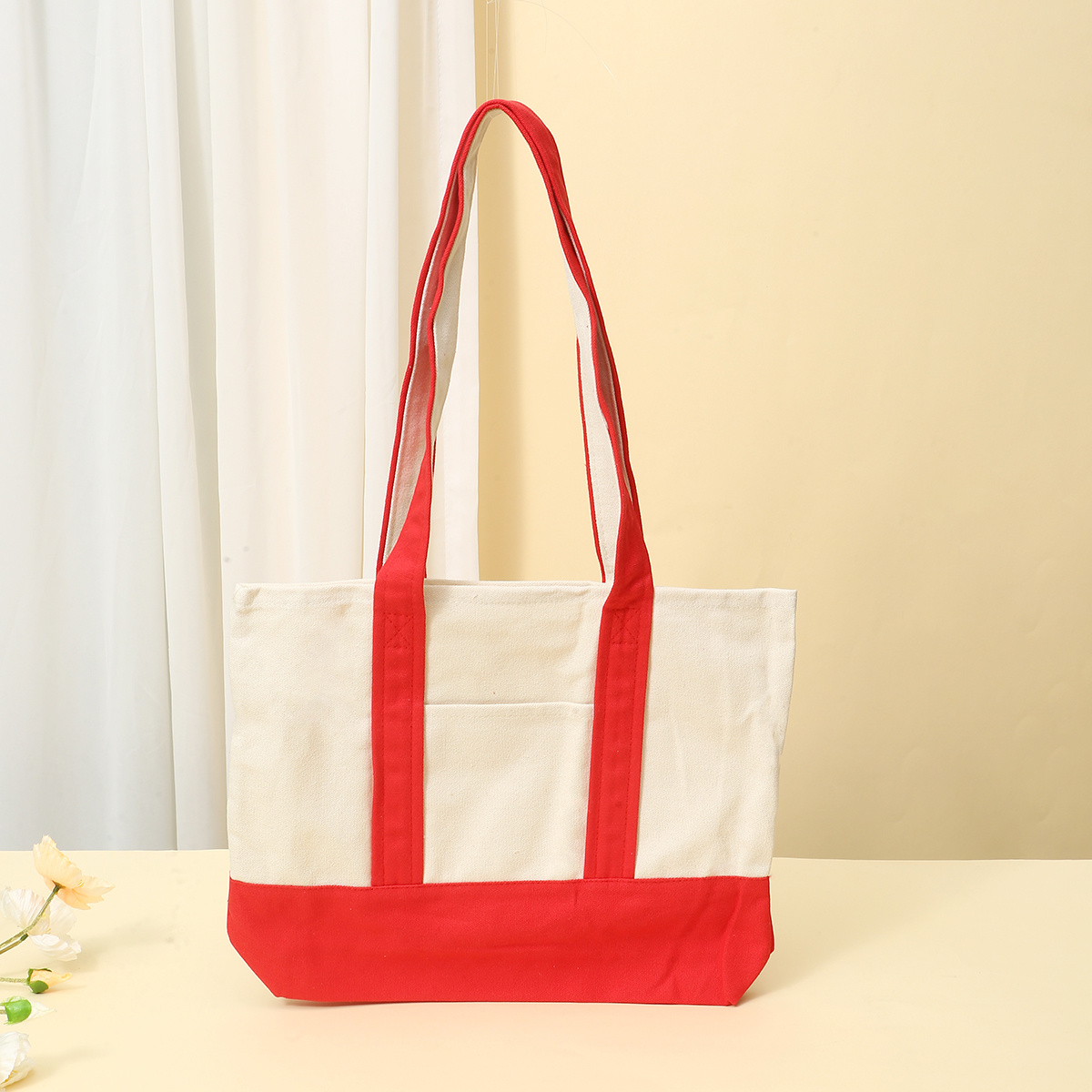 Women's Canvas Tote Bag with Block Pocket Decor