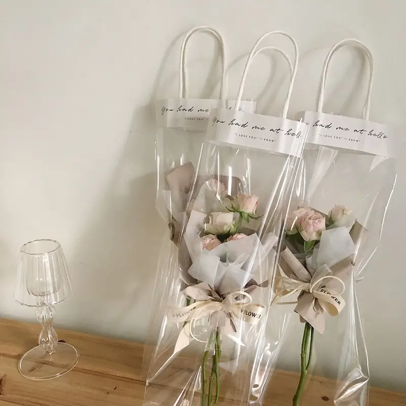5pcs Flower Tote Bags 5 91 15 75 Transparent Bouquet Bags Gift Bags With Handles
