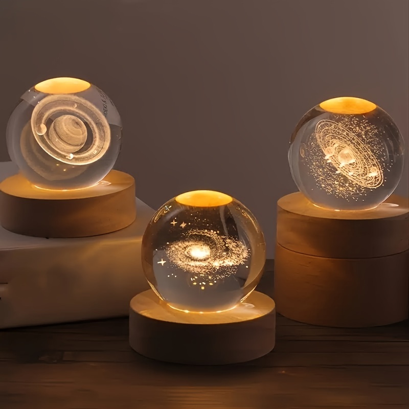 

1pc 3d Crystal Ball Night Light Yellow Warm Light, Night Light With Galaxy & Planet Pattern For Birthday Gift