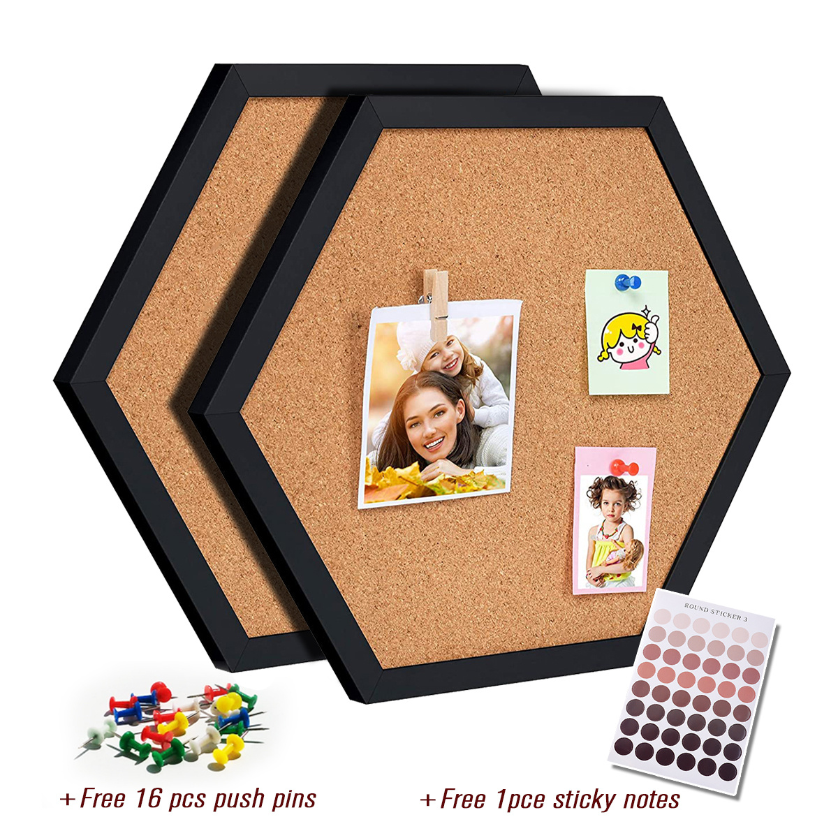 Cork Bulletin Board Hexagon 1 Piece, Small Framed Corkboard Tiles for Wall  Thick Wood