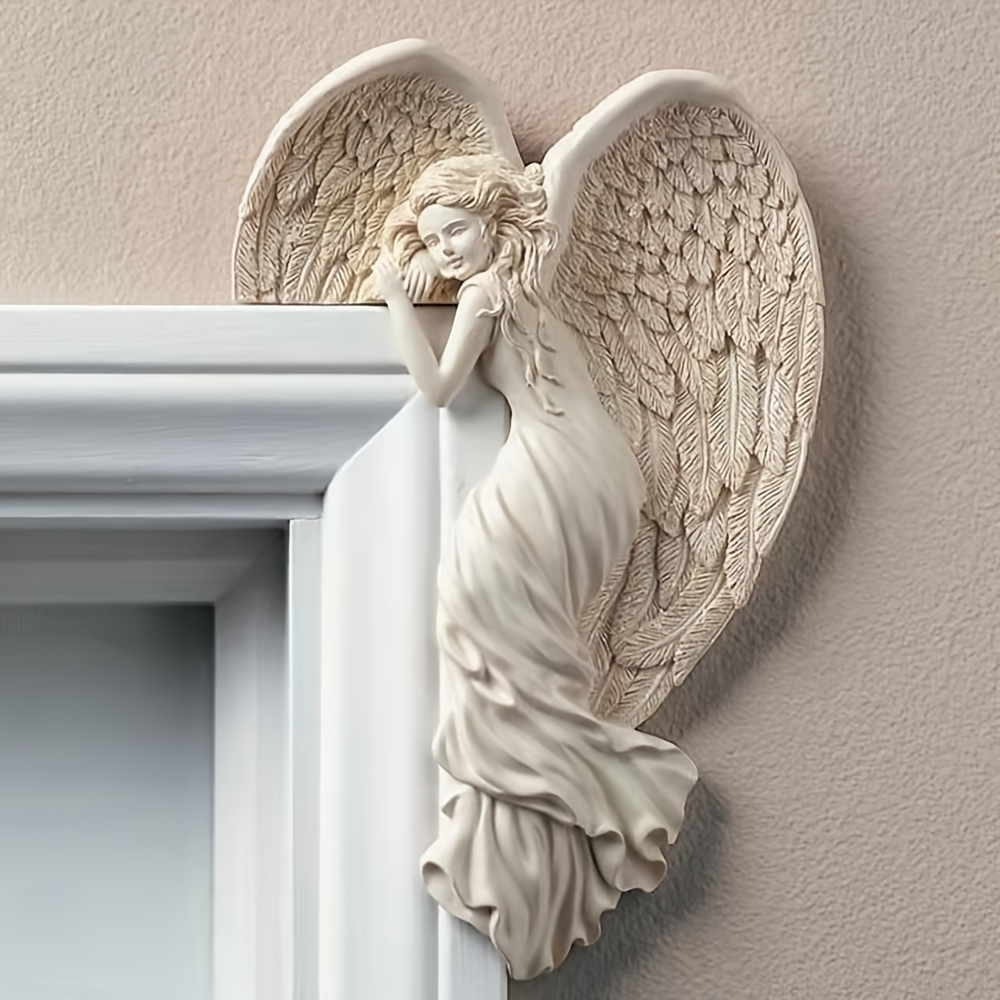 1pc Angel & Wings Door Frame Sculpture - Angel In Your Corner, Angel Figurine Wall Decor, Angel Statue Creative 3D Statue Art Wall Sculpture For Home