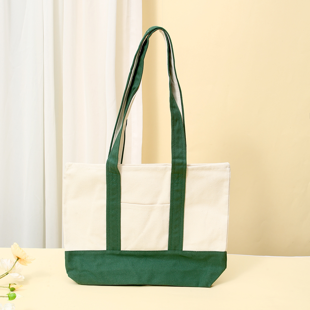 Women's Canvas Tote Bag with Block Pocket Decor